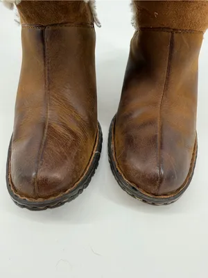 Born Dona W21268 Brown Leather Shearling Cuff Ankle Boots Size 6 thumbnail 4