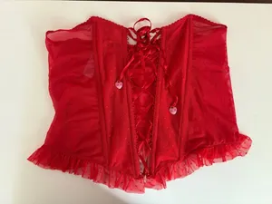 Savage X Fenty Red Lace-Up Mesh Bustier thumbnail 1