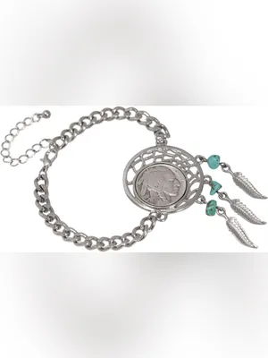 NEW American Coin Buffalo Nickel Dream Catcher Bracelet and turquoise earrings thumbnail 6