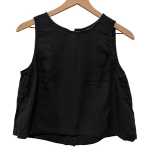 J. Crew Linen Vest Sleeveless Button Front Top Women Size S Black V-Neck Preppy thumbnail 1