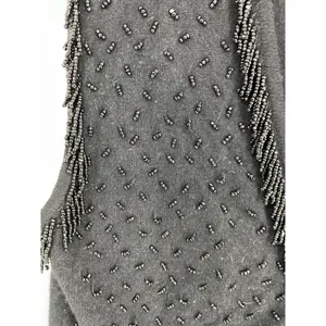 Private Party Women Vest Black Beaded Fringe Angora Lambswool Blend Medium thumbnail 6