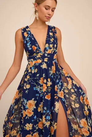 Lulus Blue Floral Dress Navy thumbnail 4