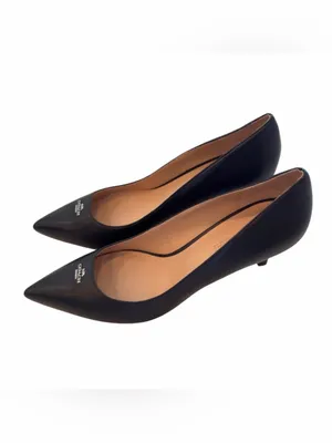 NWOT Coach Black Pointed-Toe Leather Heels with Silver Logo thumbnail 3