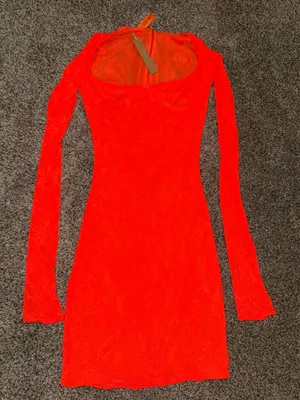 SKIMS Stretch Lace Underwire Long Sleeve Dress in Sunset thumbnail 1