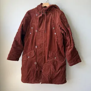 American Eagle Outfitters‎ Corduroy Hooded Coat Brown Mens Medium Button Front thumbnail 1