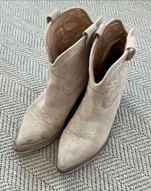Ovyé by Cristina Lucchi sand suede texan ankle boots. thumbnail 1