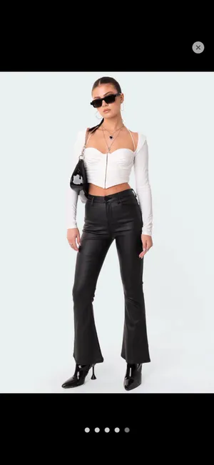 Edikted Petite Luna Faux Leather Flare Jeans thumbnail 2