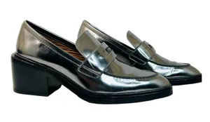 Coach Heath Block Heel Penny Loafer Mirror Metallic Leather size 9 EUC thumbnail 1