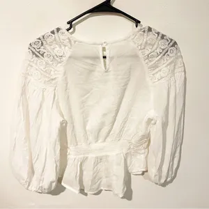 Free People Size Small White ‘Sweet Mornings’ Woven and Lace Top Peasant Boho thumbnail 6