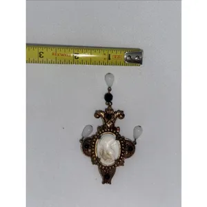 Vintage Victorian Revival Cameo Dangle Brooch Faux Pearl Unmarked thumbnail 4