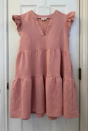 Umgee Blush Pink v-Neck Textured Tiered Dress thumbnail 1