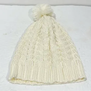 Nike‎ Sportswear Cream Cable Knit Cuffed Beanie Hat Removable Pom thumbnail 3