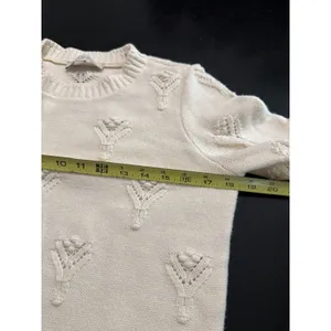 LOFT Womens Cream Textured Bobble Pointelle Knit Crewneck Sweater‎ Ivory Small thumbnail 3