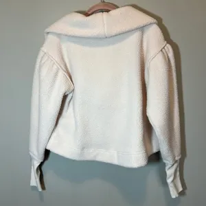 Free People Women's Sherpa Fleece Quarter Zip Pullover Cream White Cropped Small thumbnail 9