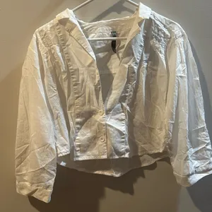Anthropologie White Cropped Button-Down Shirt thumbnail 1