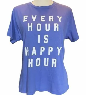 New With Tags Wildfox "Every Hour is‎ Happy Hour" Graphic Blue T-Shirt Sz S thumbnail 1