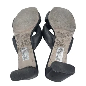 Schutz Fairy Mid Black Leather Square Toe Block Heels Slip On Sandals Size 7.5B thumbnail 4