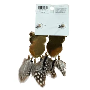 Chico's Birds of a Feather Owl Beaded‎ Feather Dangle Earrings NWT No Droop thumbnail 2