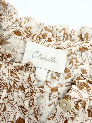 Cleobella Reza Blouse Peasant Tamil Block Print Floral Cotton Boho Brown Ivory thumbnail 13