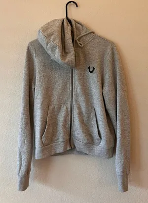 True Religion Grey Buddha Guitar Full Zip Hoodie Y2K Cropped 80% Cotton thumbnail 1