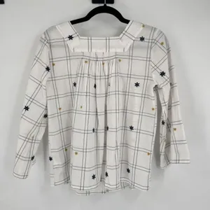 Madewell Embroidered Windowpane Square-Neck Button-Down Top‎ White White Wash XS thumbnail 11