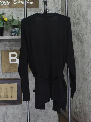 Beautiful By Lawrence Zarian Wrap Front Belted Cardigan A661722 Black 1X thumbnail 2