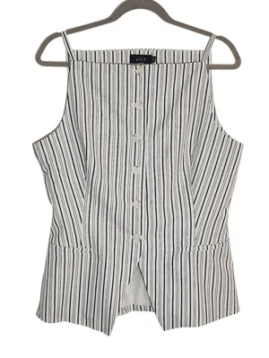 VICI Black and White Stripe Button Down Sleeveless Vest Style Top Sz Large NWOT thumbnail 1