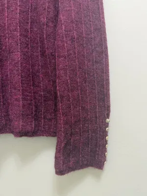 Sezane Joyce Jumper Sweater Merino Wool Mohair Gold Buttons in Grape Purple XS thumbnail 9