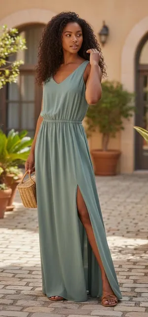 Show Me Your Mumu Sage Green Maxi Dress with Side Slit thumbnail 1
