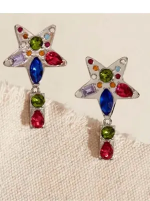 Free People NancyAnn Star Multicolor Crystal Drop Earrings Metal Fashion Jewelry thumbnail 2