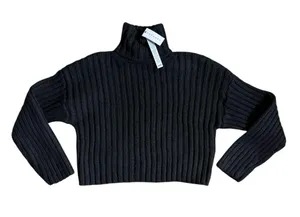 NEW Topshop Black Ribbed Turtleneck Sweater Black Cropped thumbnail 2