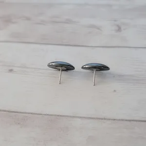 Vintage Stud Earrings Dark Gray Metallic Oval thumbnail 6
