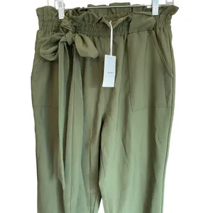 Grace Karin Paperbag Waist Pants Olive‎ Green Tie Belt Cropped Ankle Leg L NWT thumbnail 8