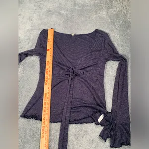 Free people intimately say when Long Sleeve Top ruffle sleeves blue metallic thumbnail 7