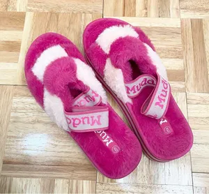 MUDD Stormy Fuchsia/White Fuzzy Elastic Slingback Slides Platform Slippers Sz 9 thumbnail 2
