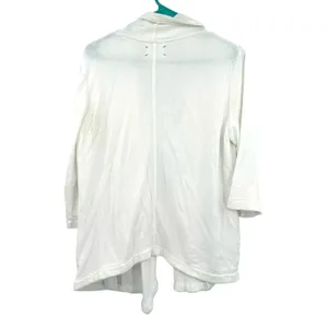 Lou & Grey Size XS Sweater White 3/4 Sleeve Asymmetrical Open Front‎ Cardigan thumbnail 2