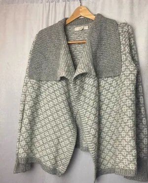 LOFT Women’s Gray Textured Knit Cardigan Sweater Shawl Collar Fall Chic M thumbnail 1