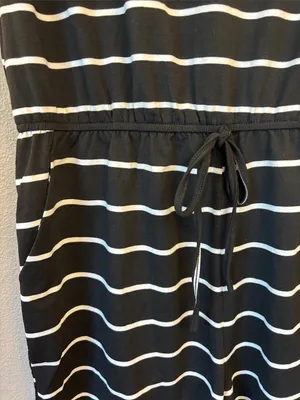 NEW! ANRABESS Size LARGE Black & White Striped Shorts Romper Short Sleeve thumbnail 5