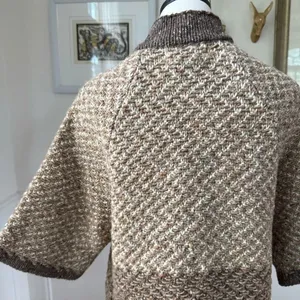 Aran Crafts 2 Way Zip 100% Wool Sweater Colorblock Tweed Half Sleeves Ireland M thumbnail 3
