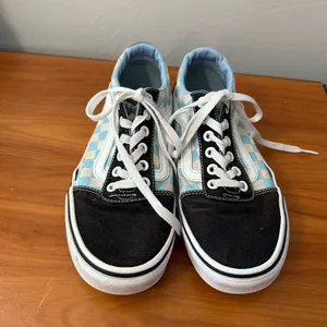 Vans Old Skool Lace Up‎ Sneaker Blue White Black Checkerboard Suede Toe Skate W8 thumbnail 4