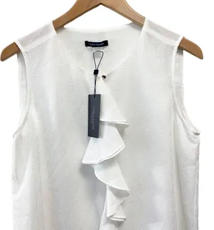 TOMMY HILFIGER White Sleeveless Ruffle Front Top M Lined Blouse thumbnail 7