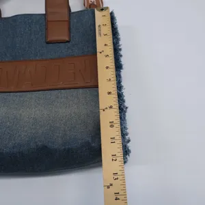 Steve Madden Tote Bag Women Blue Denim Frayed Log Large Satchel thumbnail 3