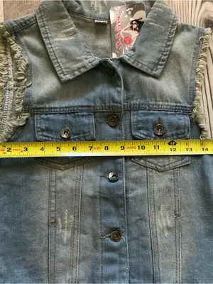 Vintage Denim vest Y2K light-wash button up frayed distressed size small thumbnail 6