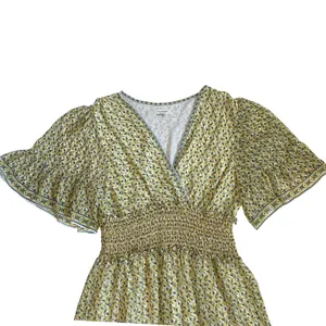 Max Studio Yellow Floral Smocked Waist Tiered Flutter Sleeve Mini Dress‎ NWT thumbnail 3