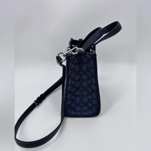 Coach Navy Signature Canvas Mini Satchel with Stripe thumbnail 4