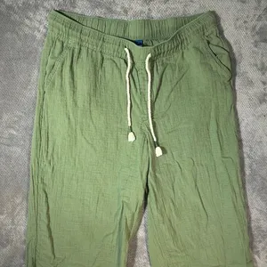 Old Navy XL Green Crinkle Gauze Wide Leg Crop Pants 100% Cotton Lagenlook Goblin thumbnail 4