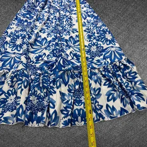 Blue White Floral Smocked Puff Sleeve Maxi Dress Size M thumbnail 4
