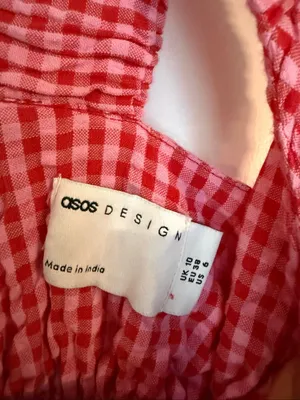 Asos pink and red gingham smocked waist mini dress milkmaid size 6 thumbnail 5