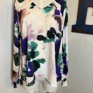 CAbi Mystic Watercolor V-Neck Blouse in Purple, Teal & Pink Sz M thumbnail 2