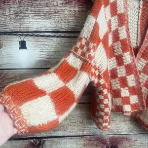 Free People Aldrin Cardi XS/S Oversized Orange Cream Checkered Tennessee Vols thumbnail 4